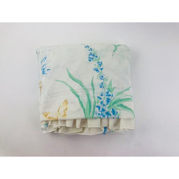 VTG Lady Pepperell KING FLAT Sheet Wild Flower Butterflies Floral Ruffle Cottage - Picture 14 of 14